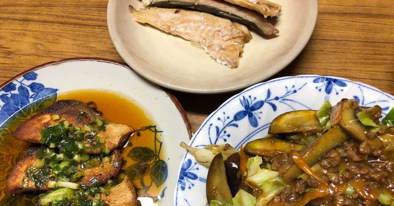 ブリのまみれとカマスの干物と麻婆茄子的なものと あとガンモ じじょうくみこ Note