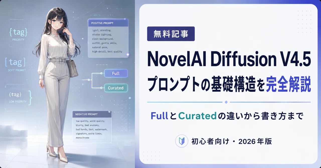 【2026年版】NovelAI Diffusion V4.5 プロンプトの基礎構造を完全解説｜FullとCuratedの違いから書き方まで ...