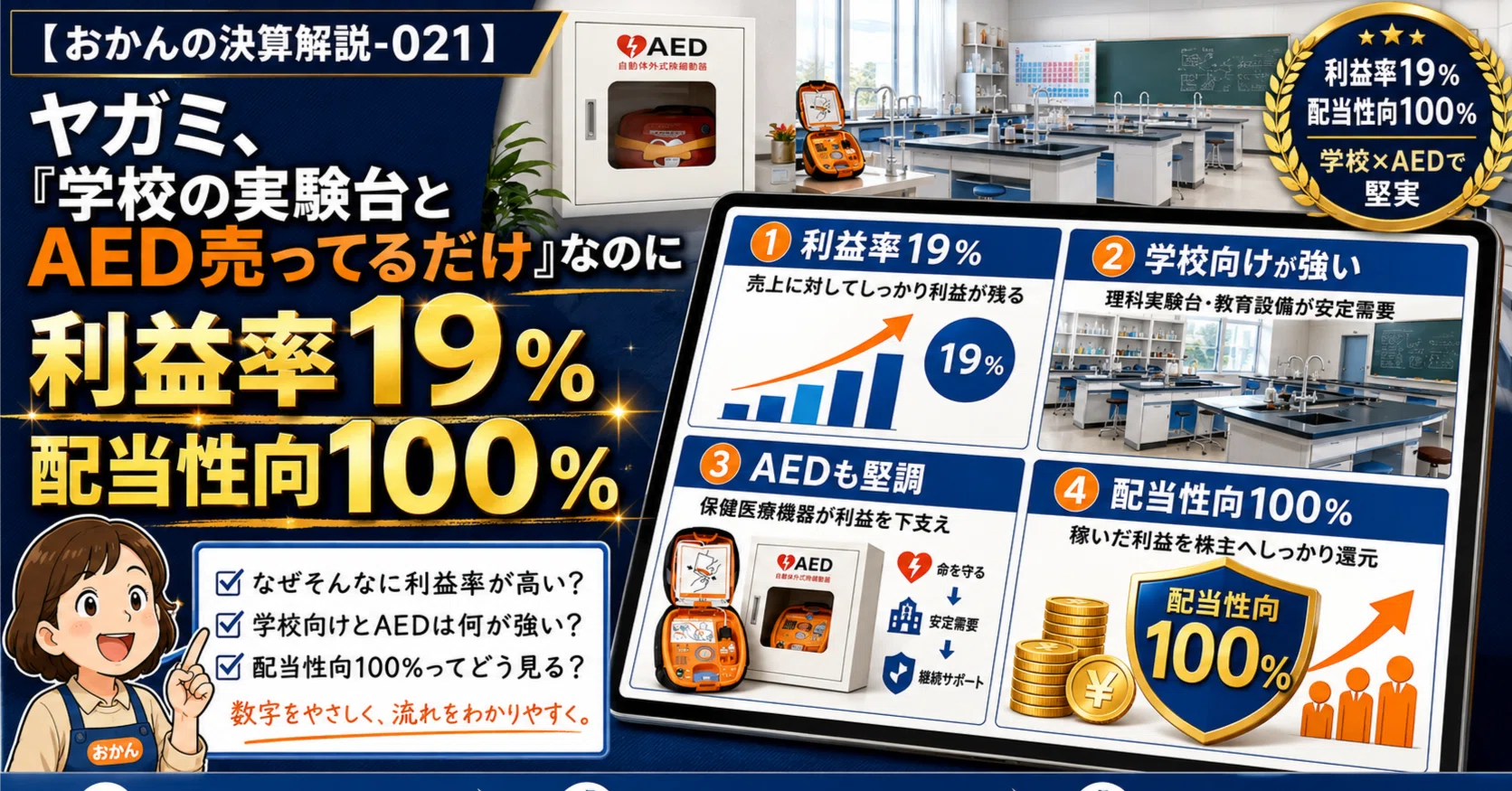 おかんの決算解説-021】ヤガミ、「学校の実験台とAED売ってるだけ