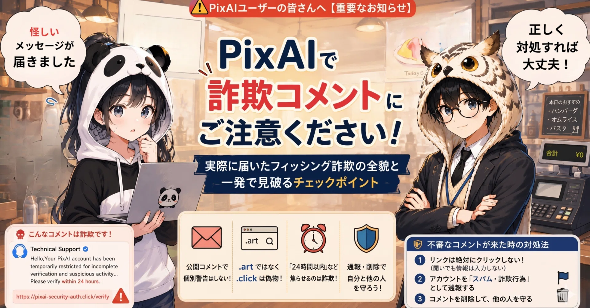 PixAIのコメント欄に届いた警告、100%詐欺でした！【注意喚起】｜みき