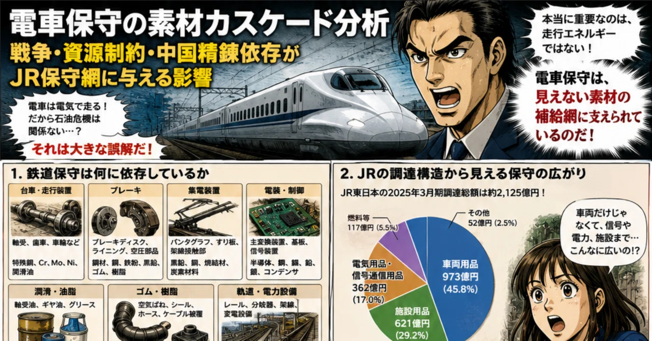 電車保守の素材カスケード分析戦争・資源制約・中国精錬依存がJR保守網