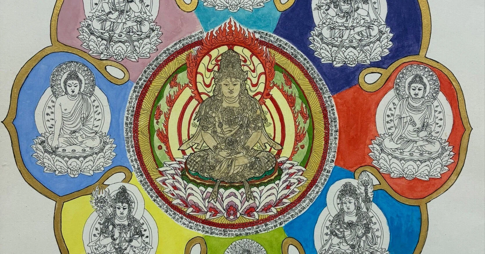 オリジナリティ溢れる曼荼羅の中心部 【阿倍野仏画教室】 The Center