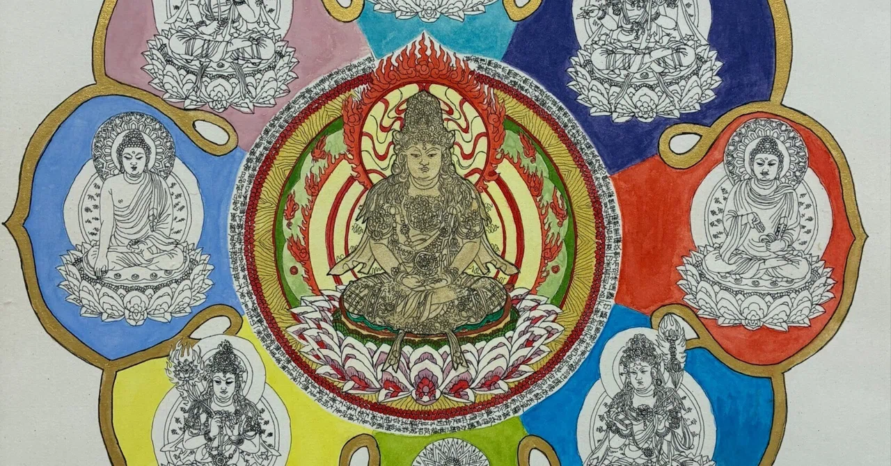 オリジナリティ溢れる曼荼羅の中心部 【阿倍野仏画教室】 The Center