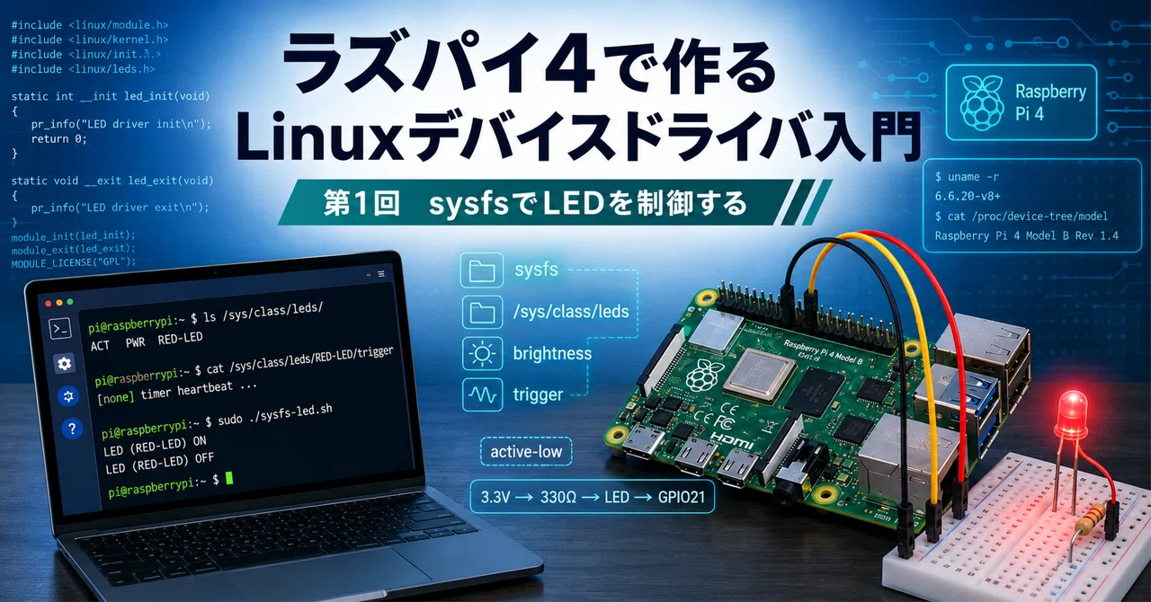 ラズパイ4で作るLinuxデバイスドライバ入門：第1回 sysfsでLEDを制御する｜飼い猫くん