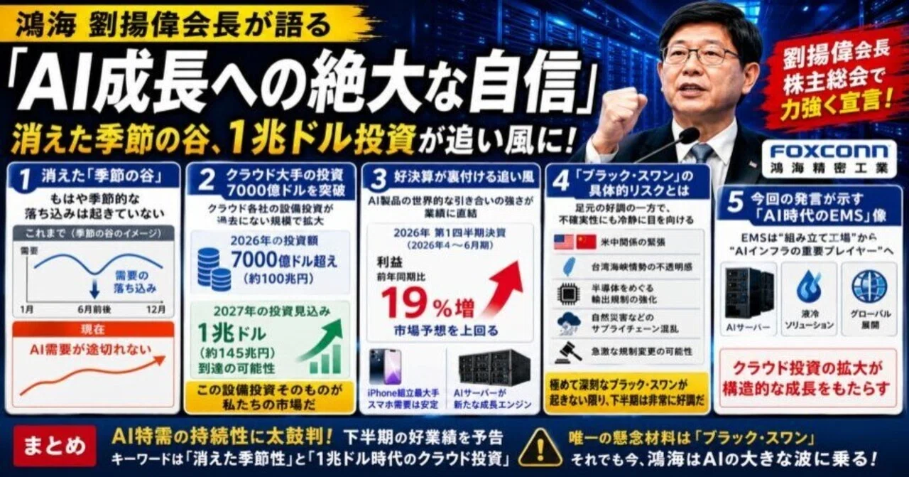 【解説】鴻海トップ「絶大な自信」の真意〜「ブラックスワン」なき好況、AI投資が拓く1兆ドル時代〜｜伊藤正章｜サバイバルDXクリエイター：荒野の ...
