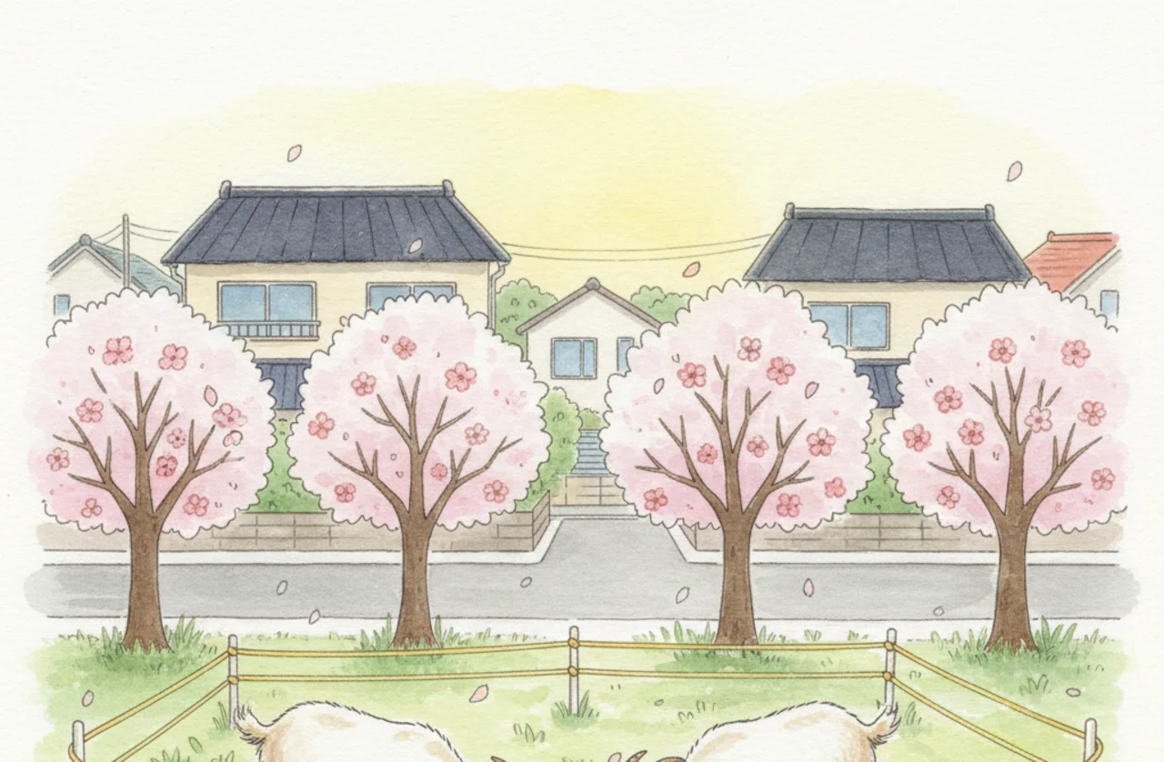 ヤギが草を食べる