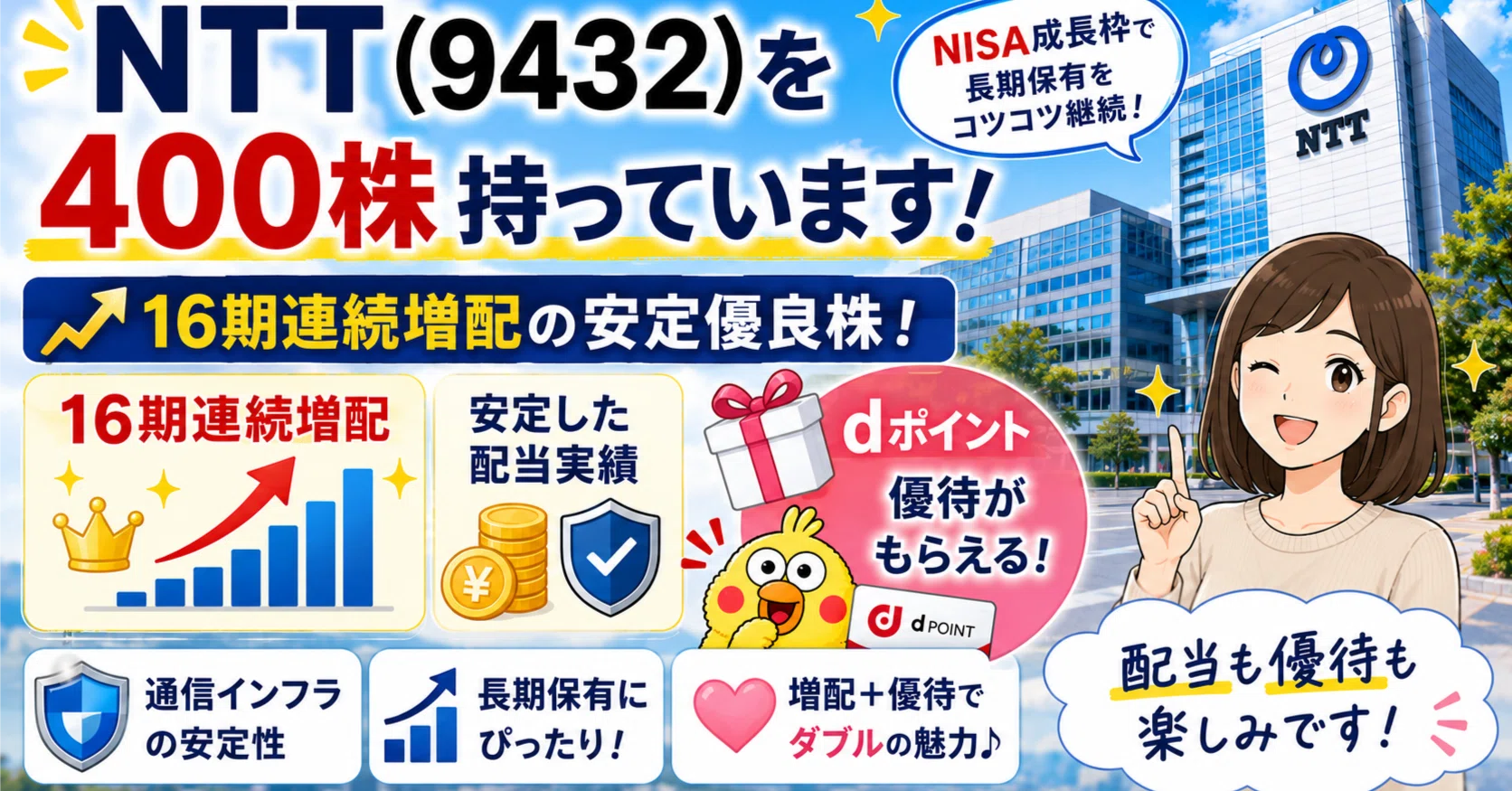 配当金・優待】NTT(9432)を400株持っています — NISA成長枠、16期連続