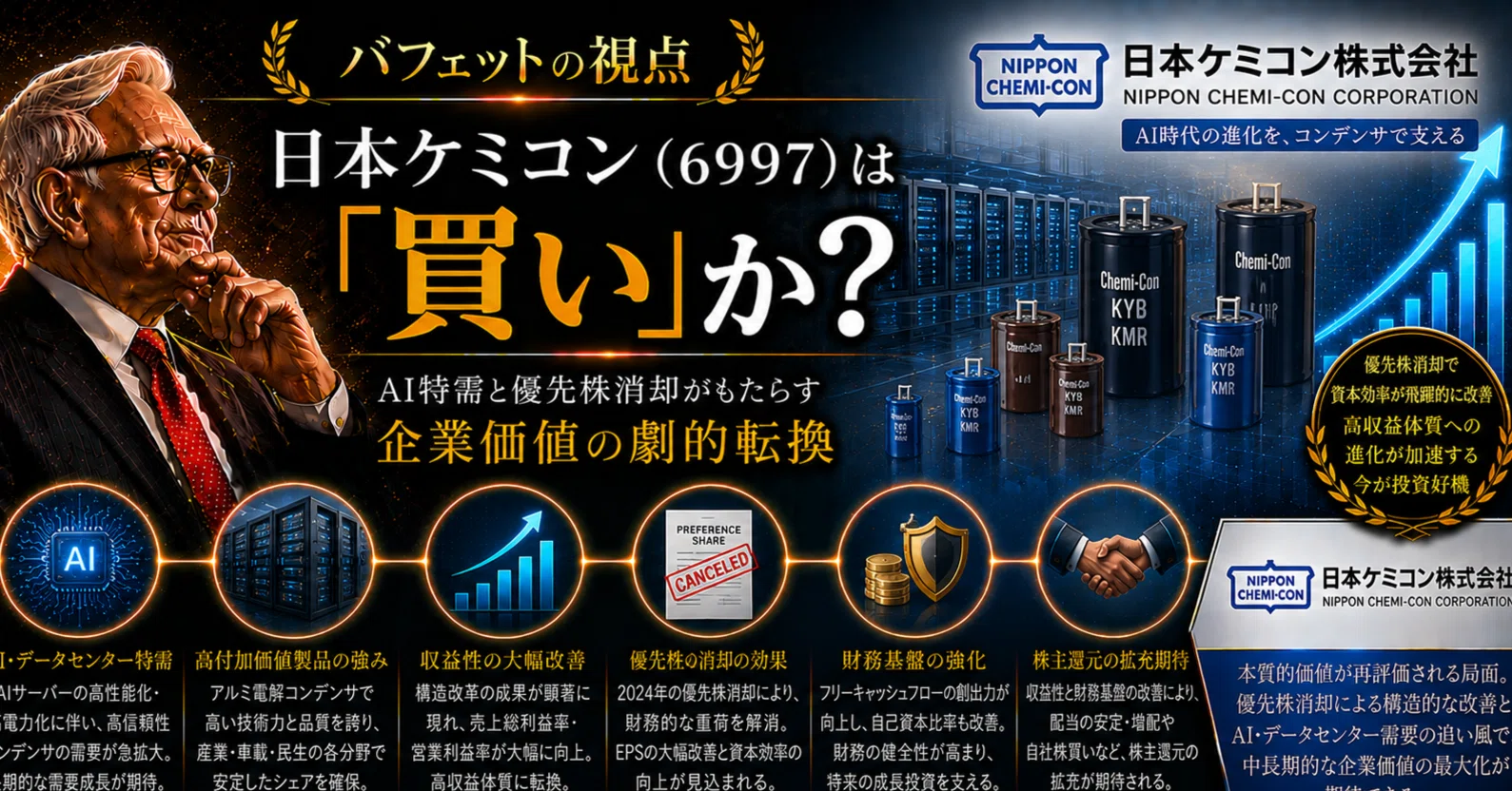 バフェットの視点】日本ケミコン（6997）は『買い』か？ — AI特需と
