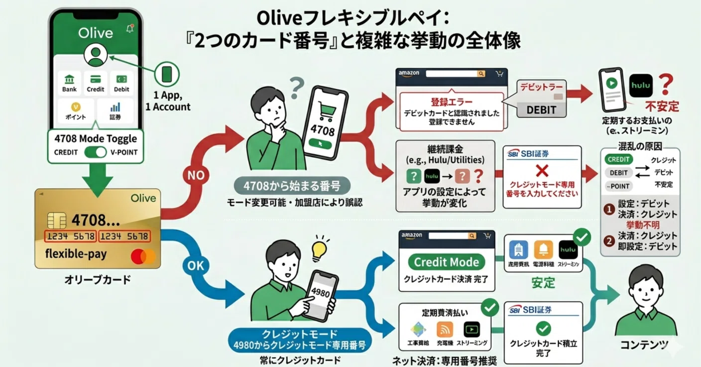 プレペいどカード使用済み Oliveフレキシブルペイはなぜ分かりにくいのか？2つのカード番号