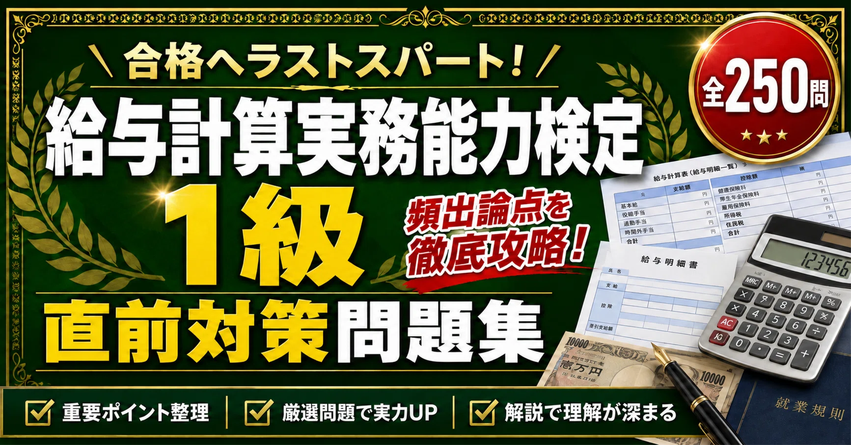 給与計算実務能力検定1級】学科対策 PDF問題集 全250問＋解答・解説