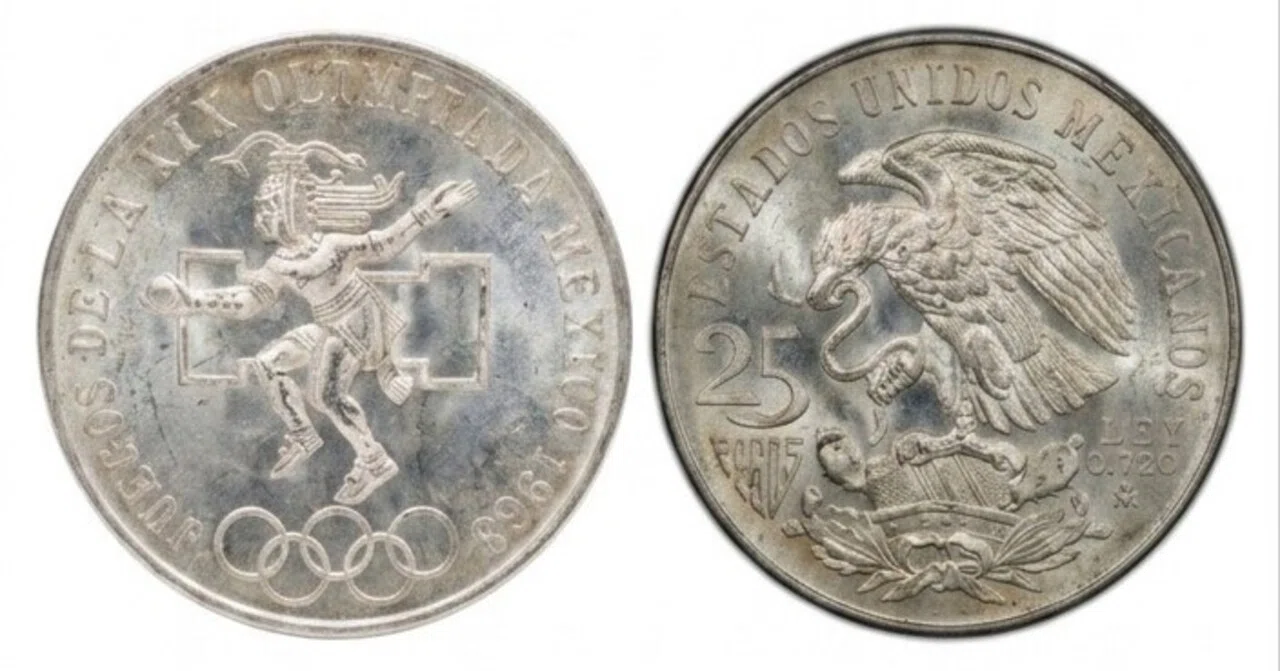 コイン紹介】1968年メキシコ五輪 25ペソ銀貨（PCGS MS66）のアステカ美