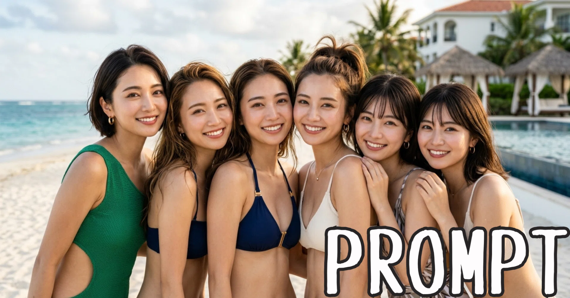 画像生成AI】海辺の美女たちの様々な画像の生成プロンプト研究