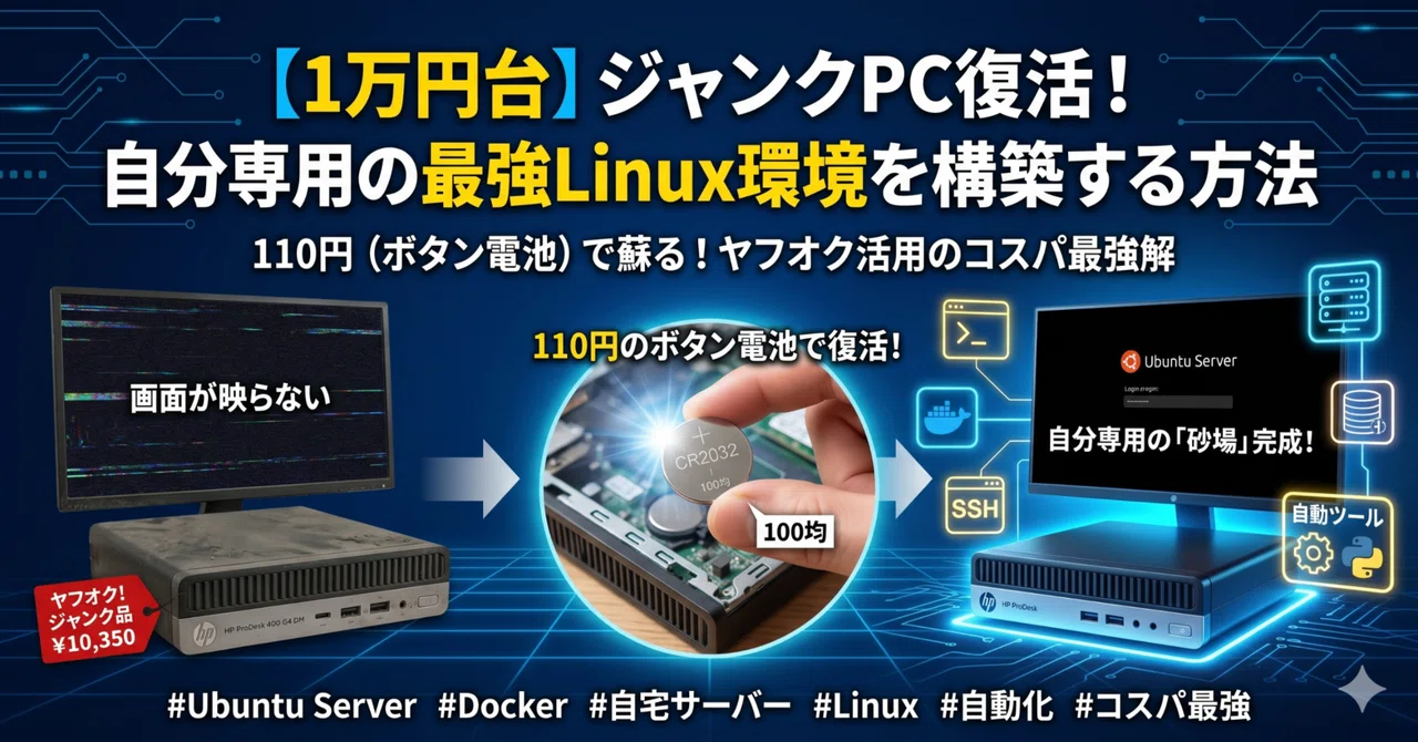 1万円台】ジャンクPC（HP ProDesk）を復活させてUbuntuサーバーを構築