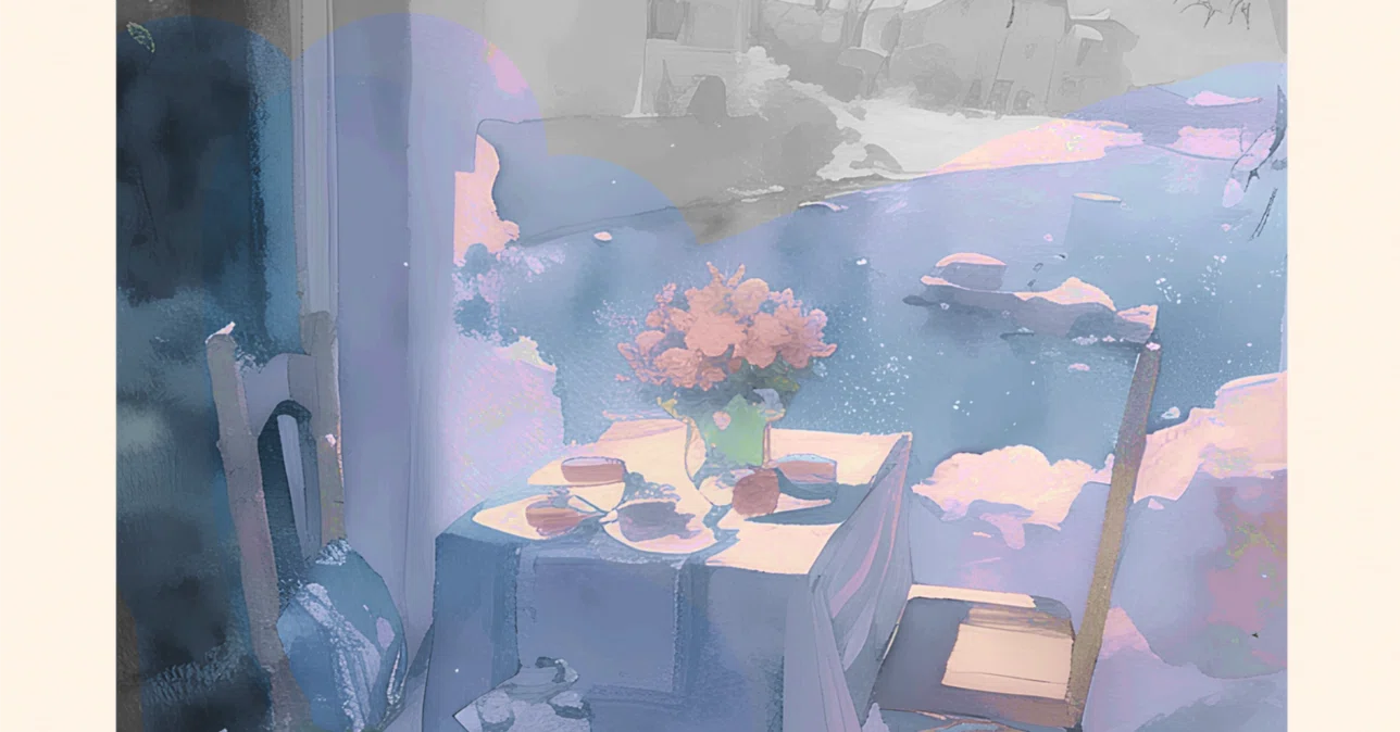 水彩画〈040─Waterside Terrace〉｜斑目小夜 ─MadarameSayo─