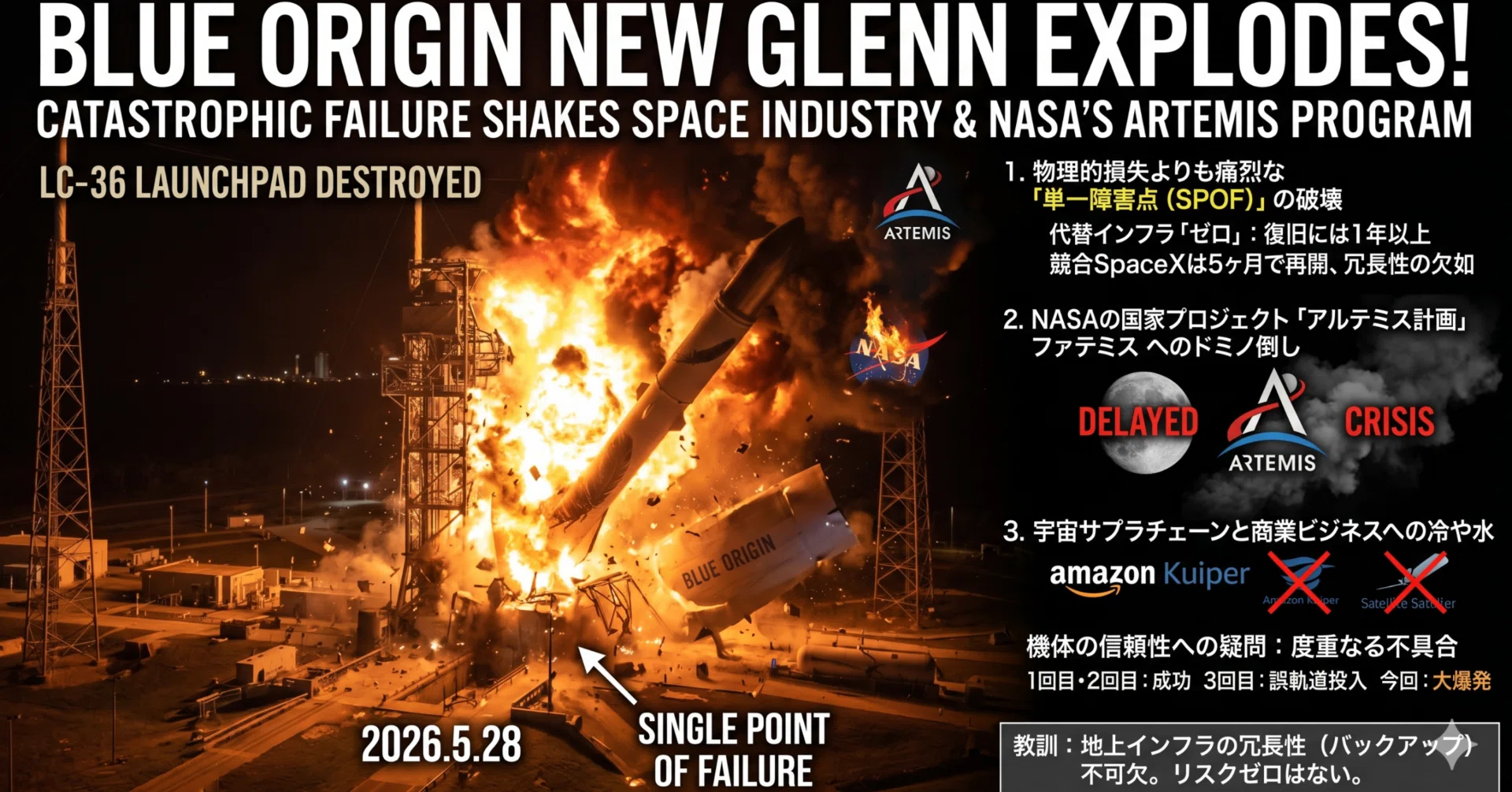 大爆発中　様 なぜBlue Origin「ニューグレン」の爆発は“壊滅的”なのか？単一障害点