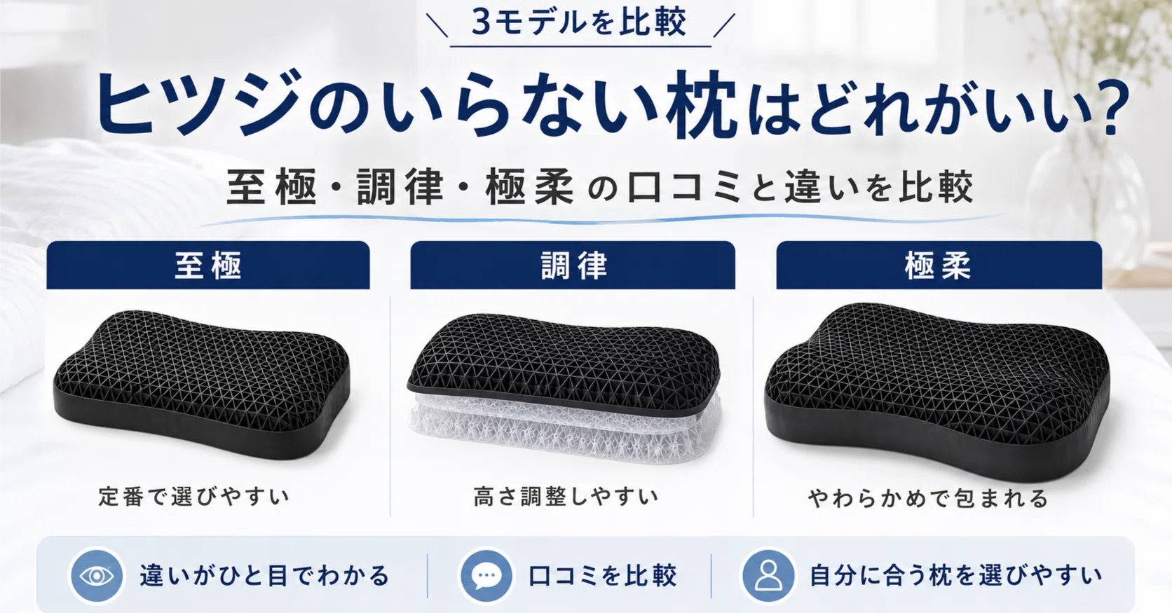 ヒツジのいらない枕はどれがいい？ 至極・調律・極柔の口コミと違いを 