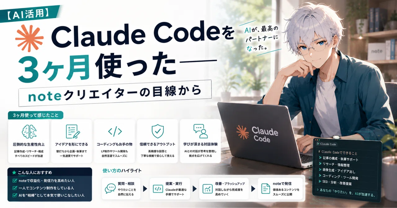 【AI活用】Claude Codeを3ヶ月使った——noteクリエイターの目線から｜Thy works｜AIの今と使い方を毎日届ける