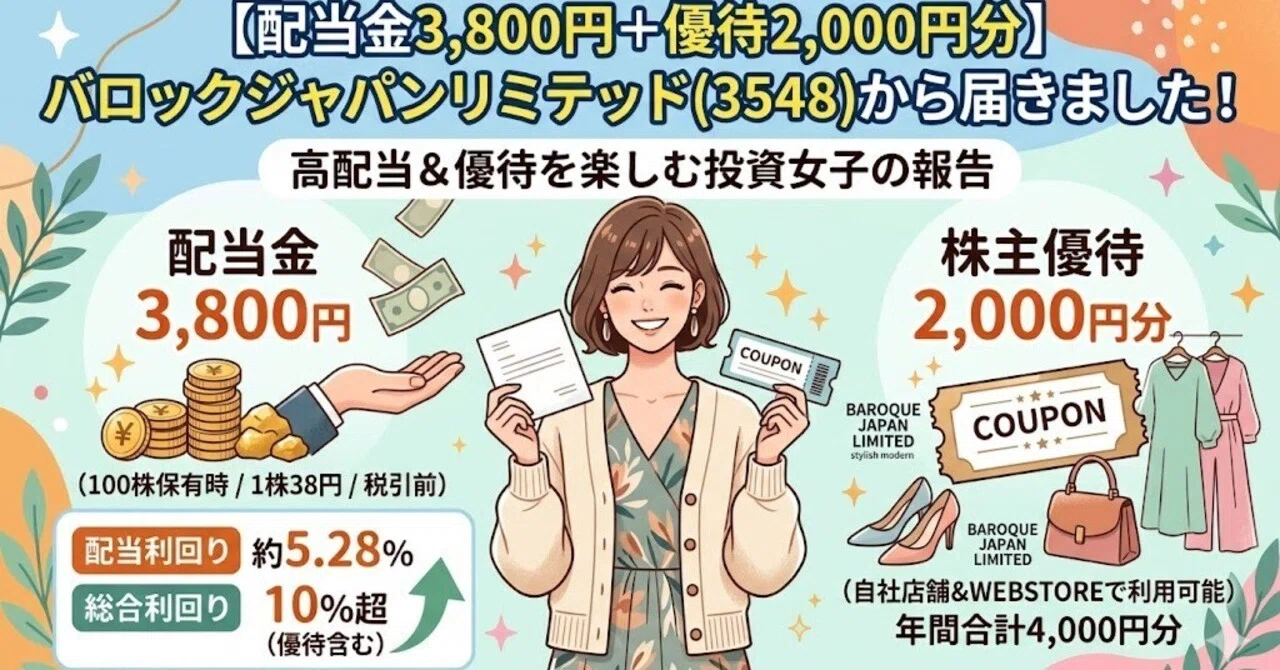配当金3,800円＋優待2,000円分】バロックジャパンリミテッドから配当金