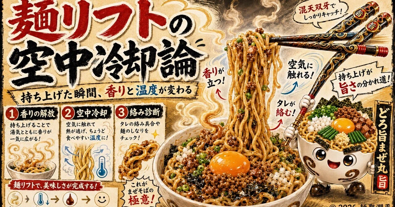 6/1分 【麺リフトの空中冷却論】まぜそばは、なぜ麺を持ち上げた瞬間に