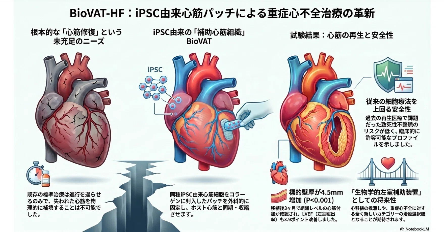 ドイツBioVAT-HF（筋肉補充・機能同期型）：iPSC由来工学的心筋パッチ