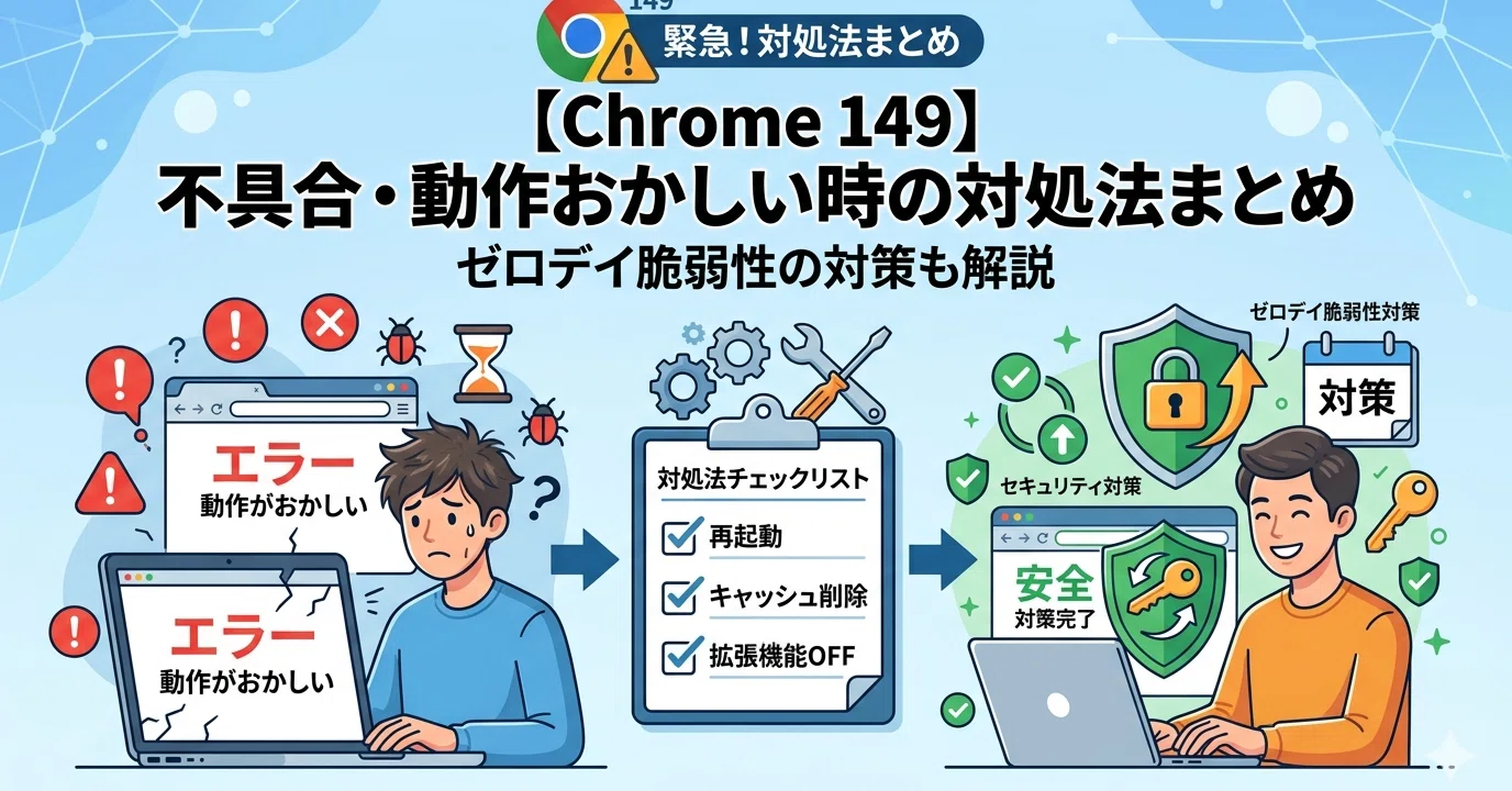 Chrome 149】突然の不具合・動作がおかしい時の対処法まとめ ゼロデイ 
