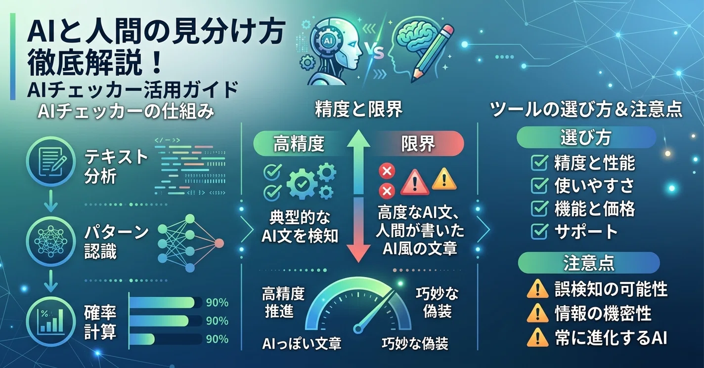 AIと人間の見分け方徹底解説！AIチェッカーの仕組み、精度、ツールの