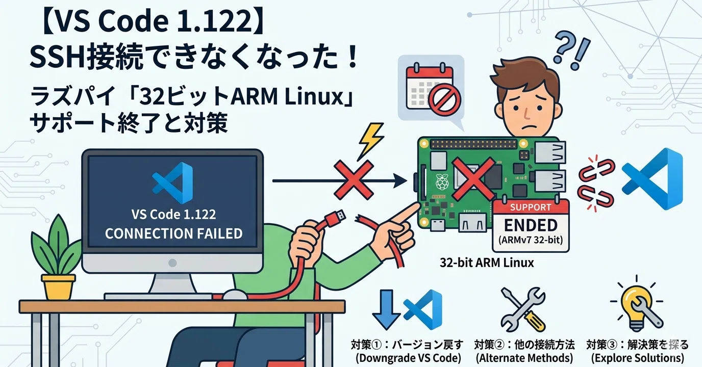 VS Code 1.122】ラズパイにSSH接続できなくなった！「32ビットARM