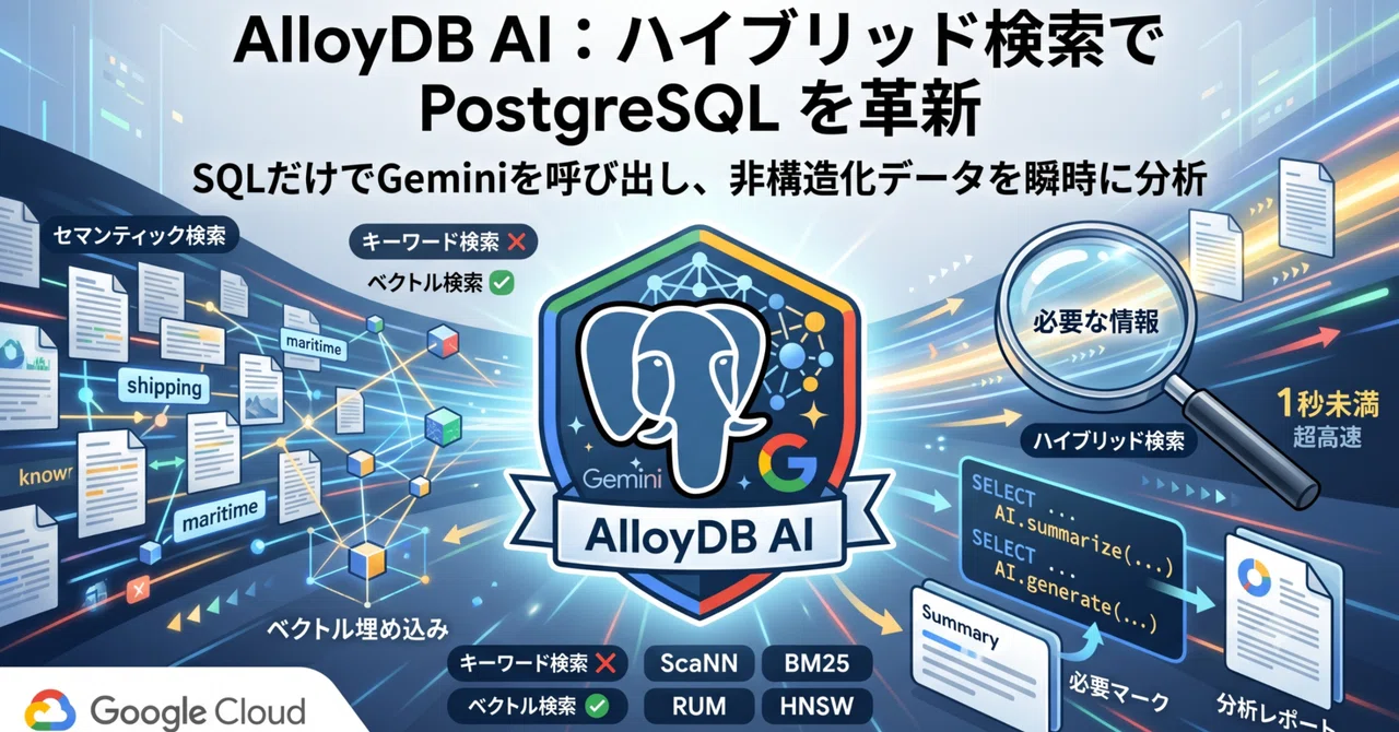 【Google Cloud】AlloyDB AIで実現する次世代ハイブリッド検索：PostgreSQLを高速化し、SQLだけでGeminiを ...