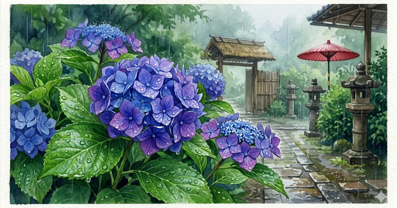 ♡たまみな♡水彩画　雨降りの中の小鳥と紫陽花　値段は※900円です 紫陽花の水彩画でヘッダー更新 ── Geminiのおまけイラスト付き｜都路