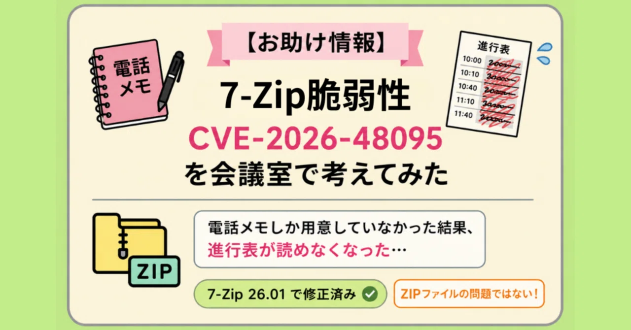 🧩【お助け情報】7-Zip脆弱性 CVE-2026-48095 を会議室で考えてみた