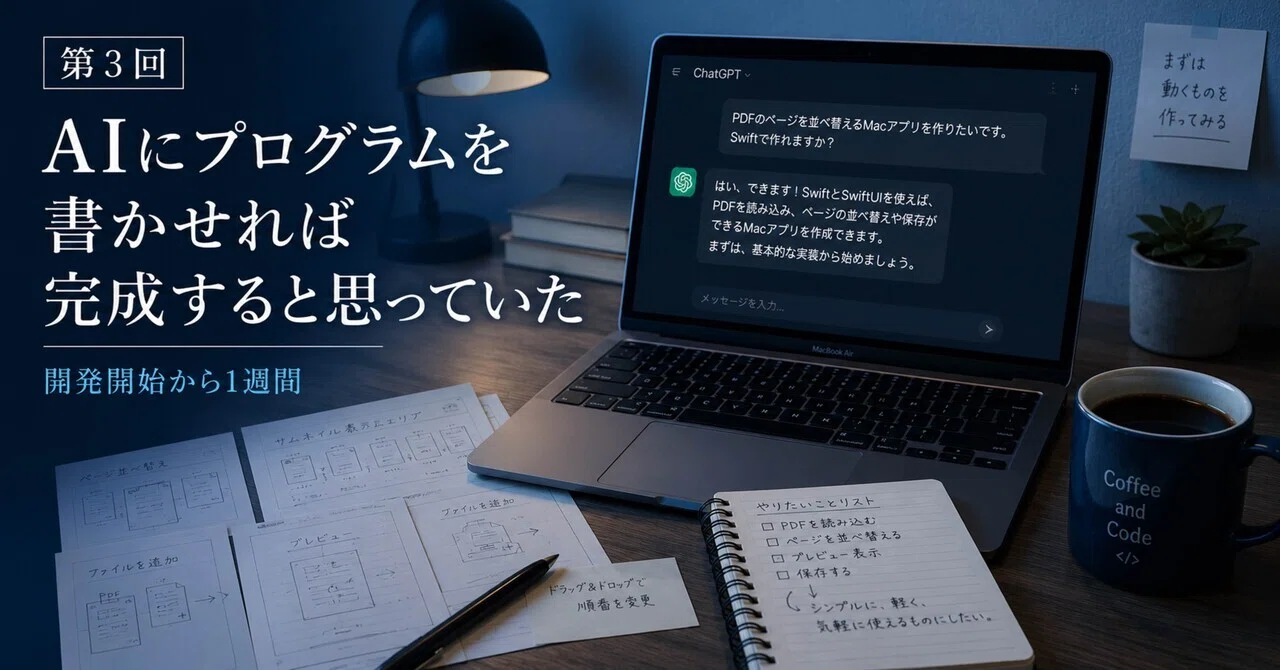 AIにプログラムを書かせれば完成すると思っていた|机の人