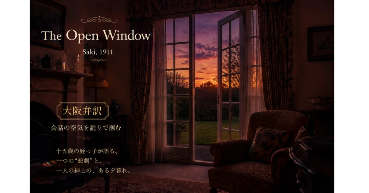大阪弁訳】あいた窓（The Open Window, サキ，1911年）｜ことばとこな
