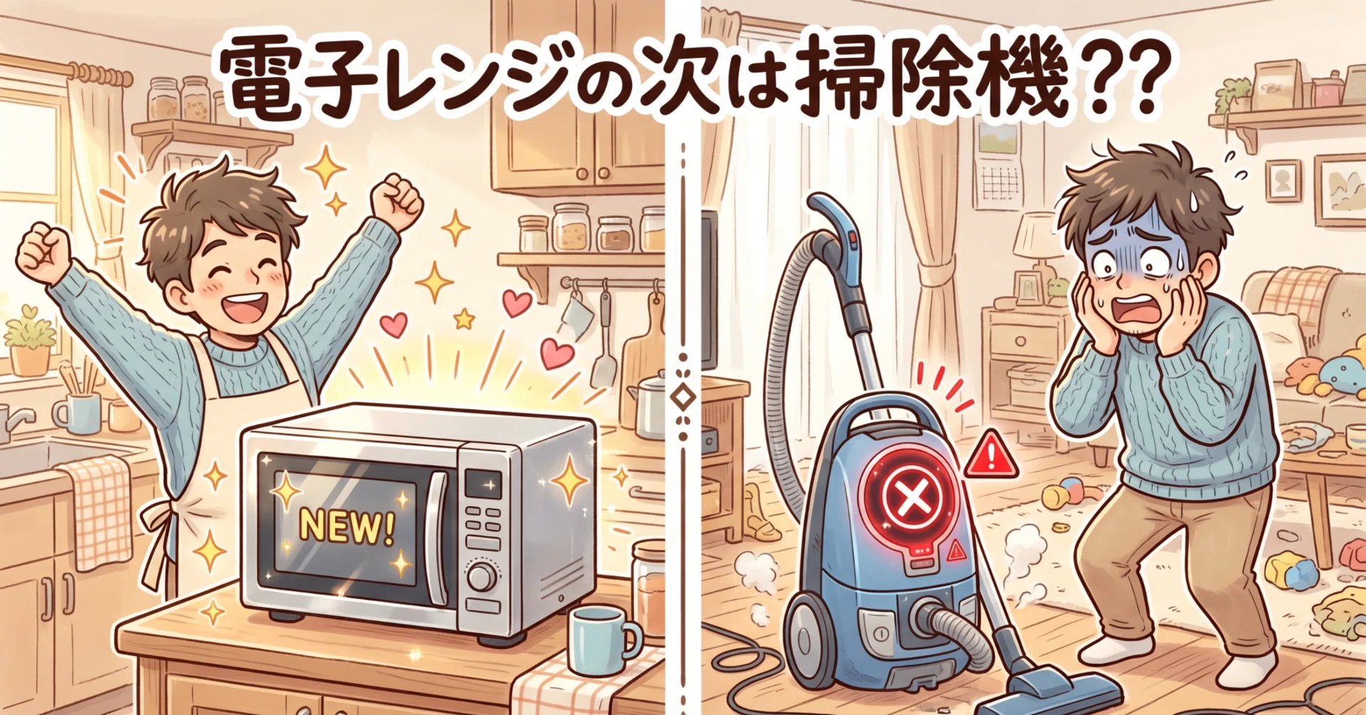 電子レンジが来た日に掃除機が壊れた?話【連鎖はやめてくれ】｜うちらぶ