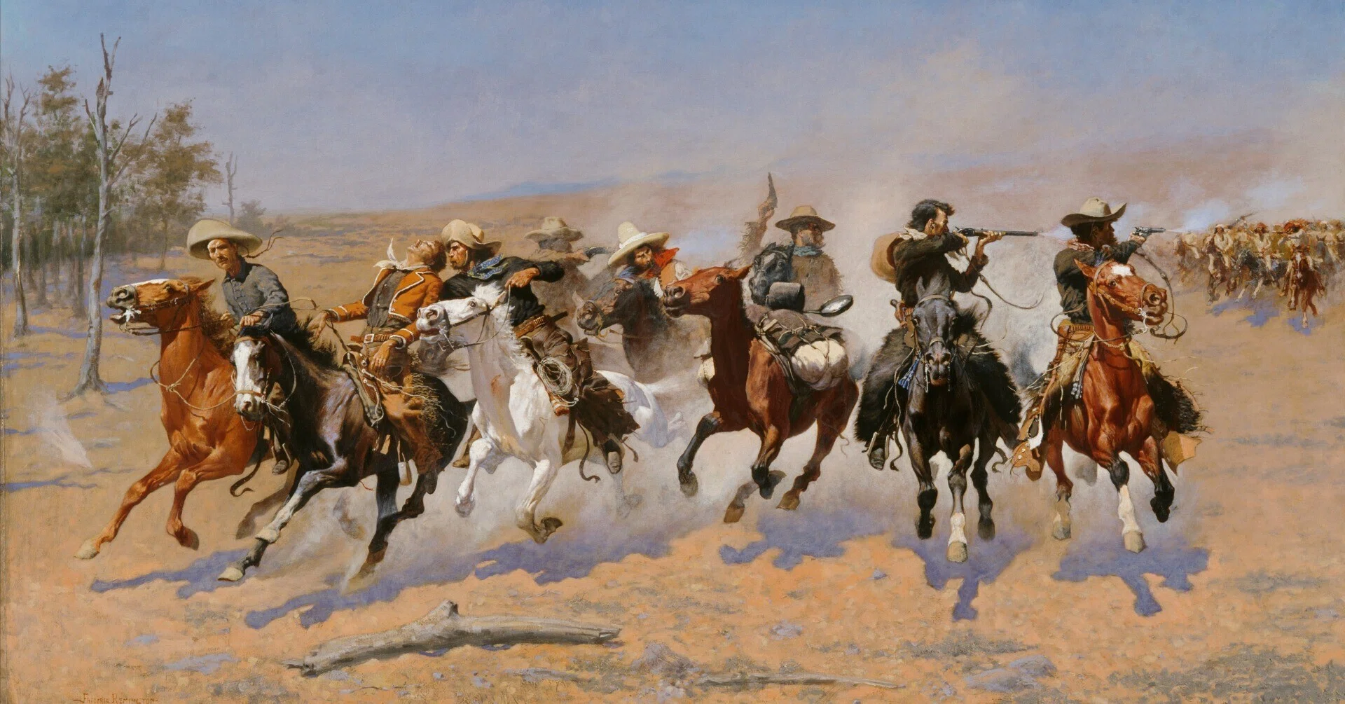 【額装付】フレデリック・レミントン 絵画 西部開拓時代 63×78 大荒野の決死行】レミントン『ダッシュ・フォー・ザ・ティンバー