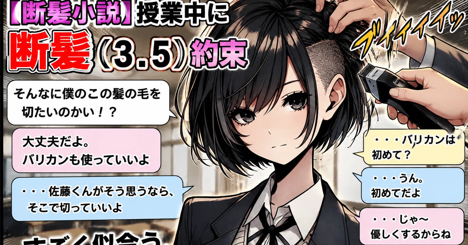 剃髪市場vol.32 One more try 前編後編2枚組セット 断髪 剃髪 断髪小説】授業中に断髪（3．5）約束｜imestojp