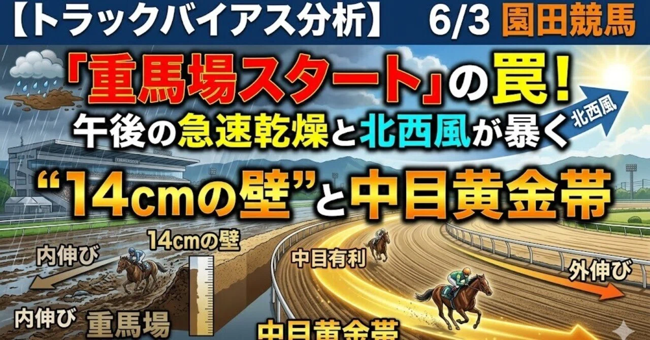 トラックバイアス分析】6/3 園田競馬「重馬場スタート」の罠！ 午後の
