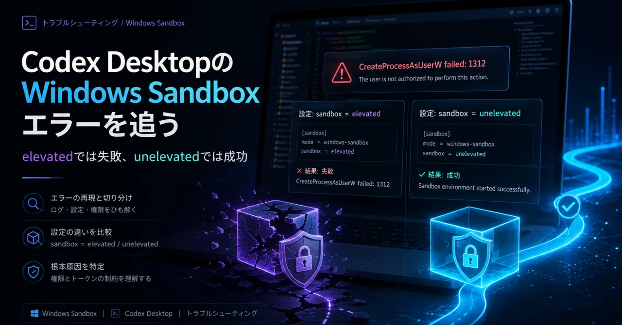 Codex Desktop の Windows sandbox エラーで沼った話（備忘録）｜ねむい珈琲