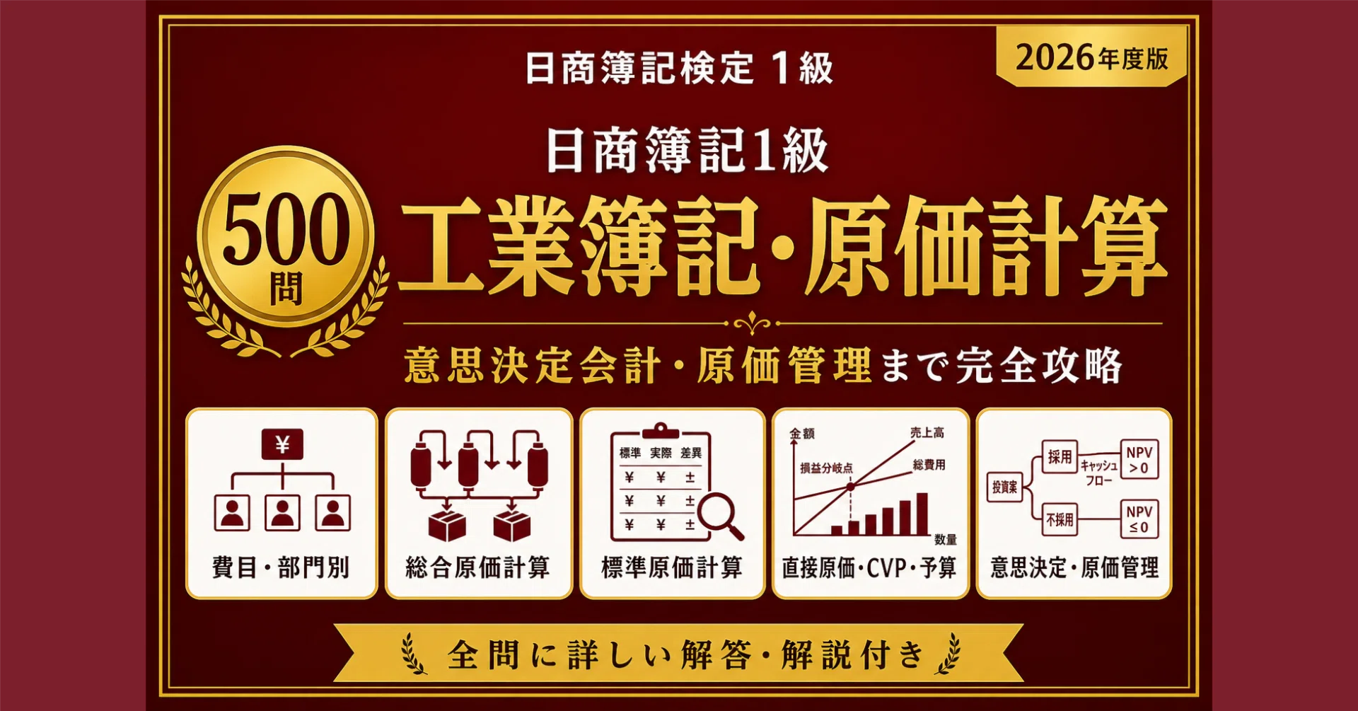 日商簿記1級】工業簿記・原価計算 完全対策問題集500問 解答解説付き
