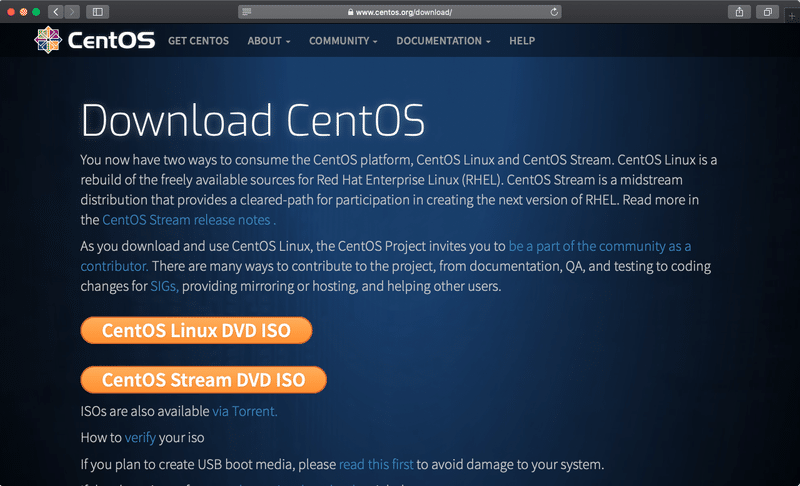CentOS Linuxのダウンロードページ