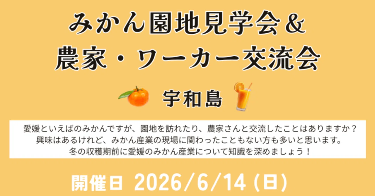 愛媛県宇和島市でみかん農家さんとの交流イベントやります🍊｜ひろと@農旅