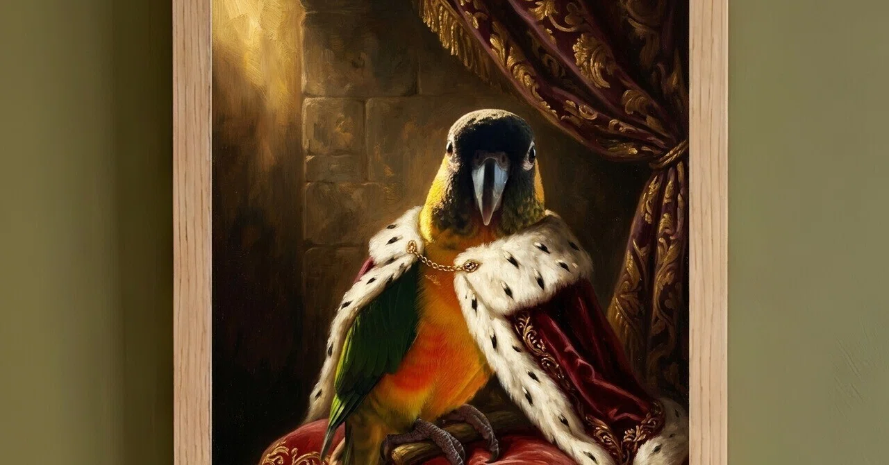 インコ　絵画 ズグロシロハラインコのルネサンス肖像画額装プリントができました