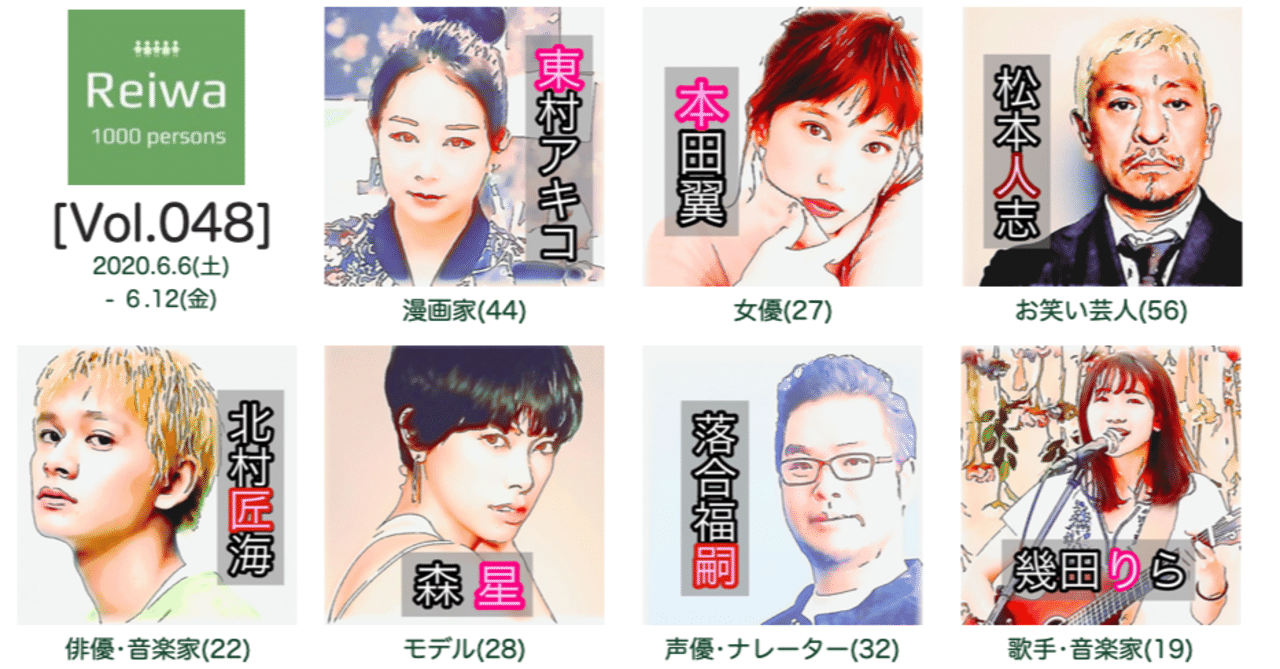 今週の令和びと7人 Vol 048 令和の1000人 公式 Note