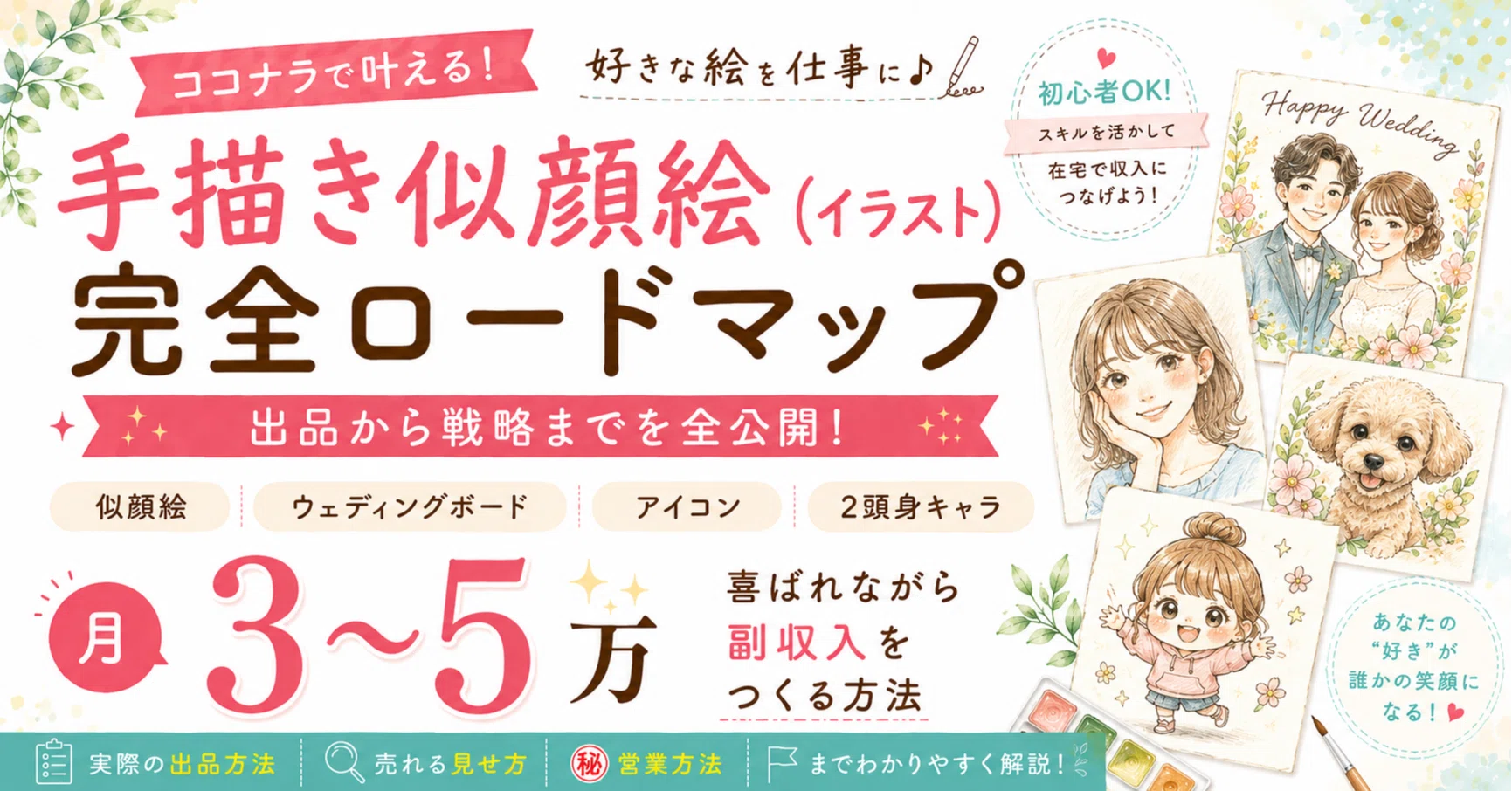 似顔絵 イラスト 手描き AI全盛だからこそ選ばれる『手描き似顔絵（イラスト）』で月3～5万円を