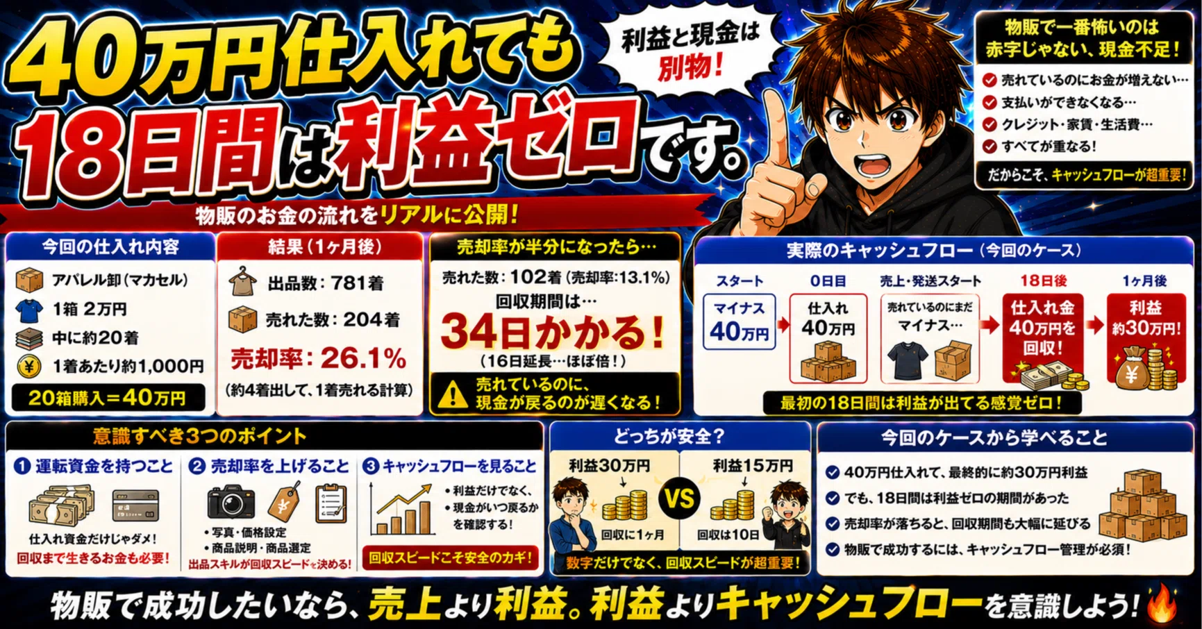 40万円仕入れても18日間は利益ゼロです。｜メルカク | 副業の先生