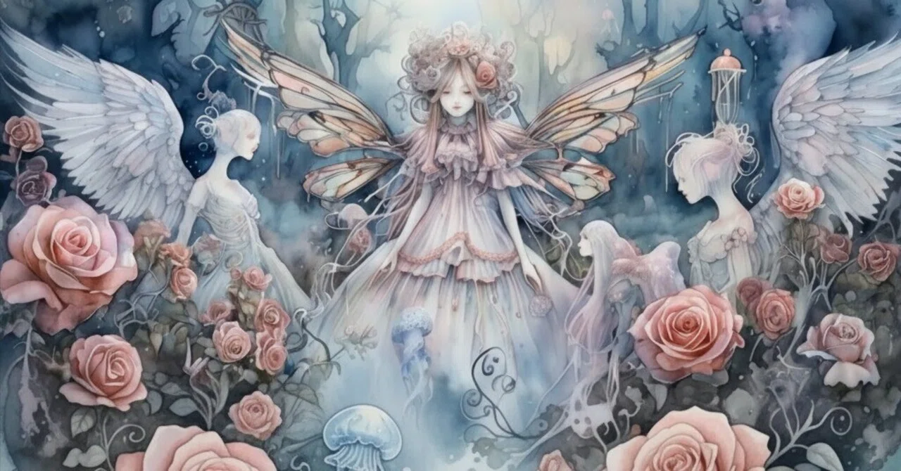 【私とワルツを】オリジナル　手描き　イラスト　薔薇　バラ　天使 薔薇と天使たち72｜俵屋年彦