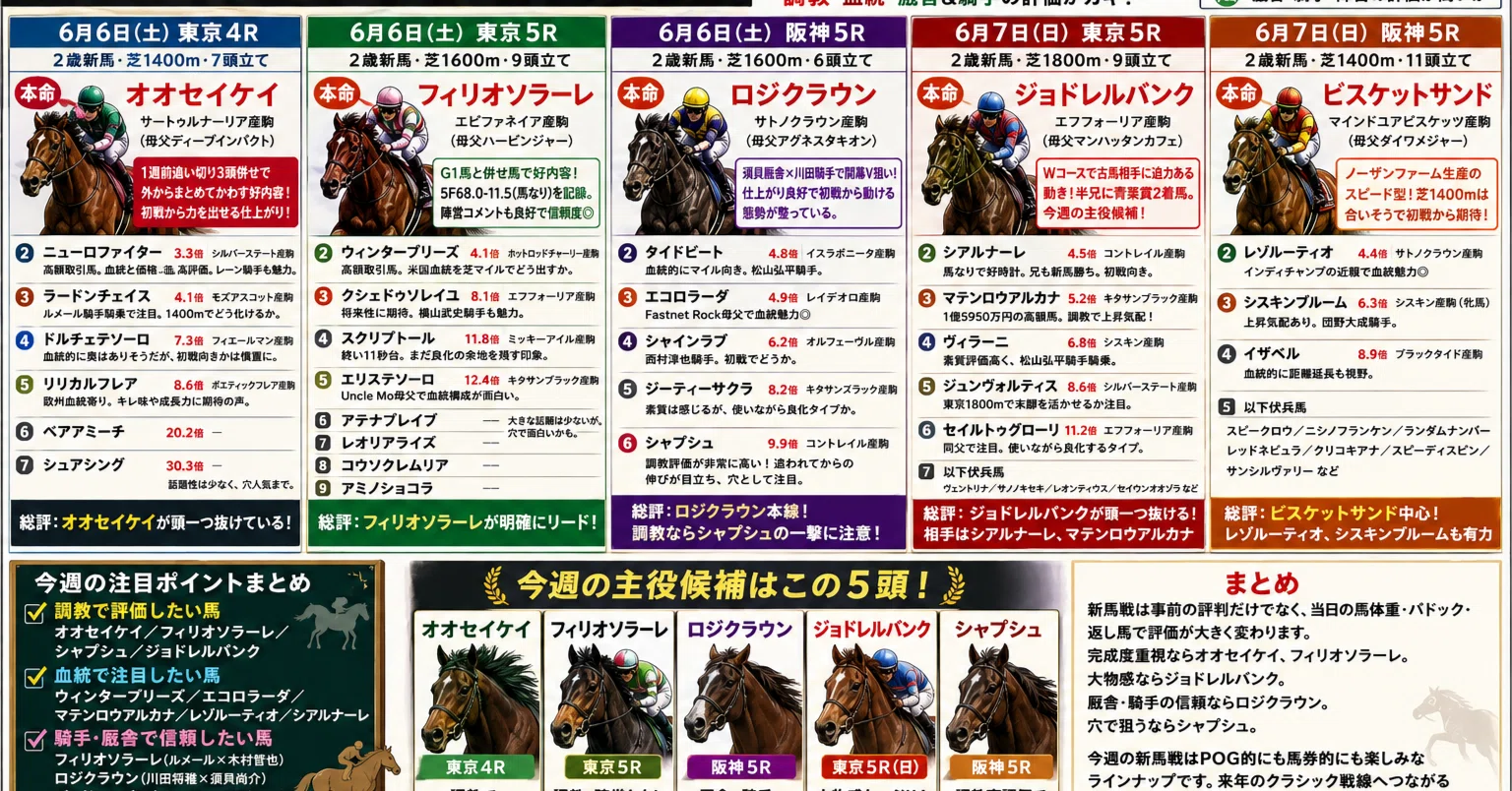 2026年6月6日・7日】今週の新馬戦評判まとめ｜ヤナシ社長の生成系競馬予想