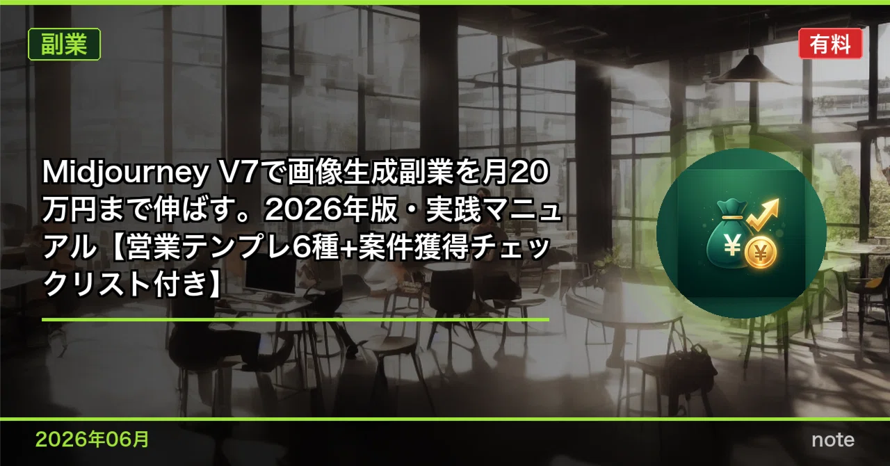 Midjourney V7で画像生成副業を月20万円まで伸ばす。2026年版・実践