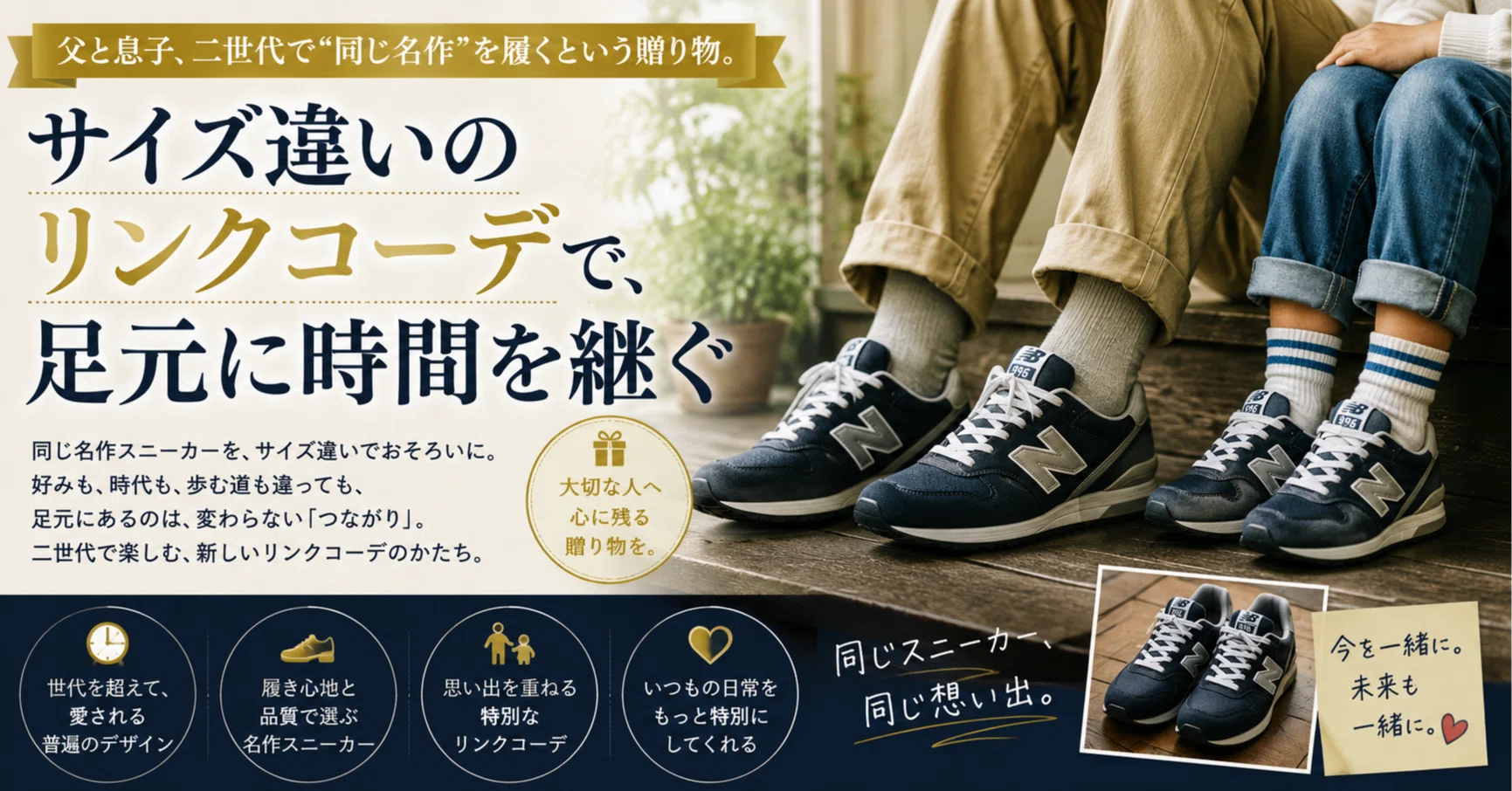 【兄弟姉妹リンクコーデに】スニーカー4足セット 父と息子、二世代で“同じ名作”を履くという贈り物。サイズ違いのリンク