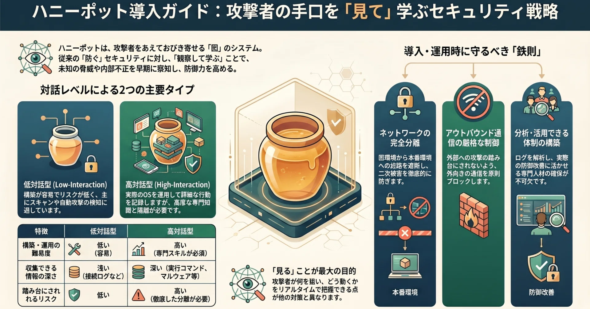 ハニーポットとは？仕組みと種類、導入前に知っておくべきリスクと実践 
