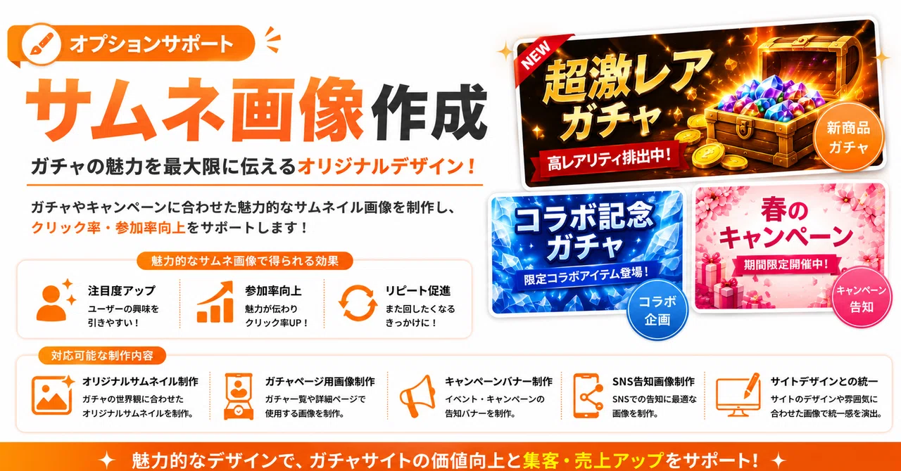 ガチャの魅力を引き出す！サムネ画像作成サポート